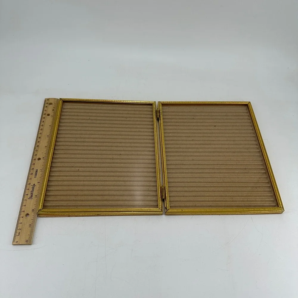 Vintage Style Gold Metal Hinged Double Picture Frame Bifold for Two 8x10 Photos